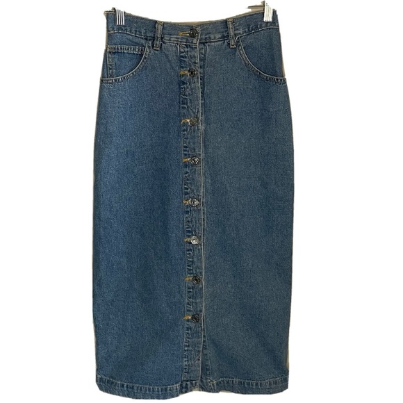 Guess Dresses & Skirts - Vintage Guess Button Front Blue Cotton A Line Denim Jean Midi Skirt Women 26